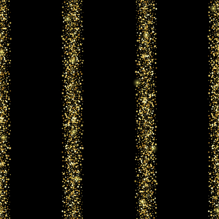 Luxury festive golden seamless pattern on black background. Gold glitter repeat stripes with star, round and diamond particles. Wallpaper for greetind card, textile print, wrapping and covers.のイラスト素材