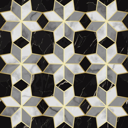 Luxury marble star sign seamless pattern. Repeat marbling surface with gold decor, modern luxurious background, wallpaper, textile print and tile.のイラスト素材