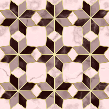 Luxury marble star sign seamless pattern. Repeat marbling surface with gold decor, modern luxurious background, wallpaper, textile print and tile.のイラスト素材