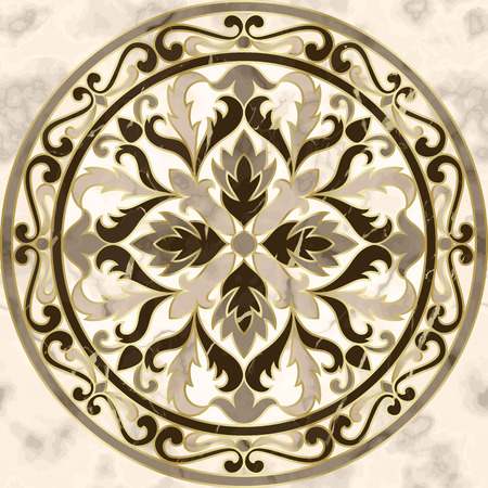 Luxury marble seamless pattern with classic floral medallion. Repeat marbling composition with gold elements, modern luxurious background, wallpaper, textile print and interior tile.のイラスト素材