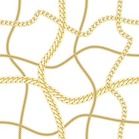 Golden chains check seamless pattern. Fashion luxury background with jewelry for textile prints, wallpapers, wrapping.のイラスト素材