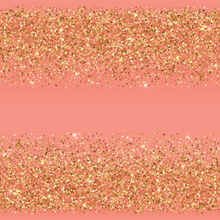 Easter golden greeting seamless horizon border with gold holiday objects glitter on coral background. Luxury reapit holliday pattern, wallpaper, wrapping, textile print, template with text place.のイラスト素材