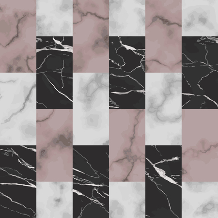 Vector white, pink and black brick marble seamless pattern. Repeat marbling surface, modern luxurious background, luxury vertical wallpaper, textile print and interior tile.のイラスト素材