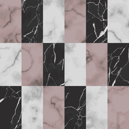 Vector white, pink and black brick marble seamless pattern. Repeat marbling surface, modern luxurious background, luxury vertical wallpaper, textile print and interior tile.のイラスト素材