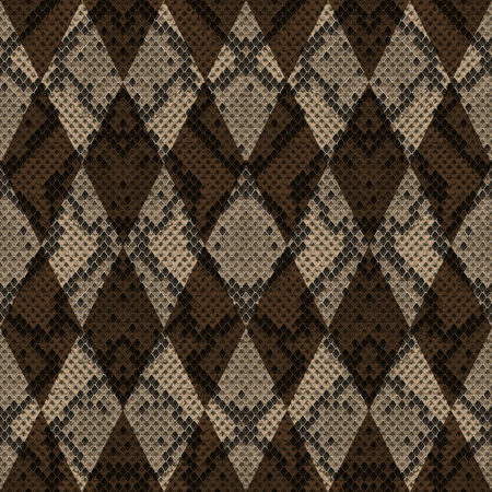 Vector snakeskin geometric seamless pattern. Beige and brown rhombus reptile surface, modern animal background, repeat wallpaper.のイラスト素材