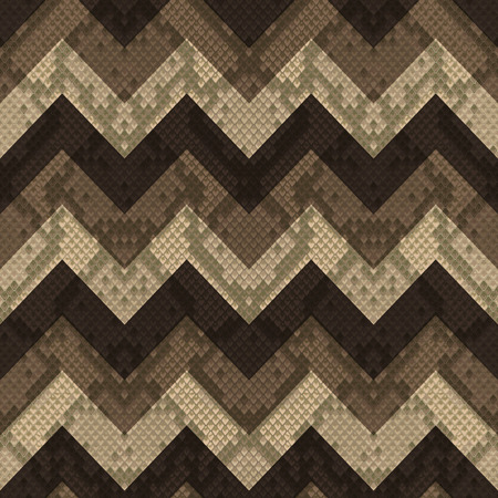 Vector snakeskin geometric seamless pattern. Beige and brown zigzag reptile surface, modern animal background, repeat horizon wallpaper.のイラスト素材