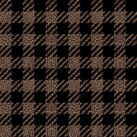Check and leopard fashion seamless pattern. Trendy background with vichy and animal repeat print for fashion textile prints, wallpaper, wrapping, fabric imitation.のイラスト素材