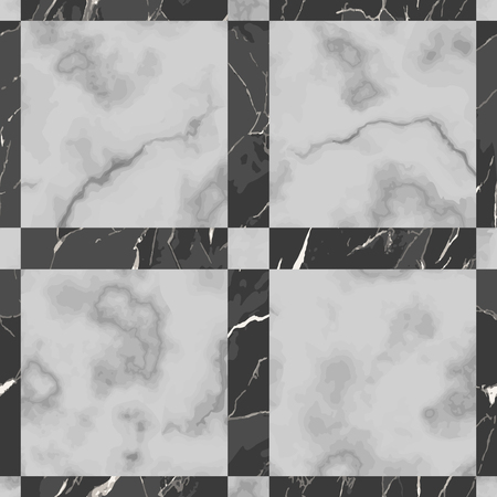 Vector white and black check marble seamless pattern. Repeat marbling surface, modern luxurious chessboard background, luxury wallpaper, textile print and tile.のイラスト素材