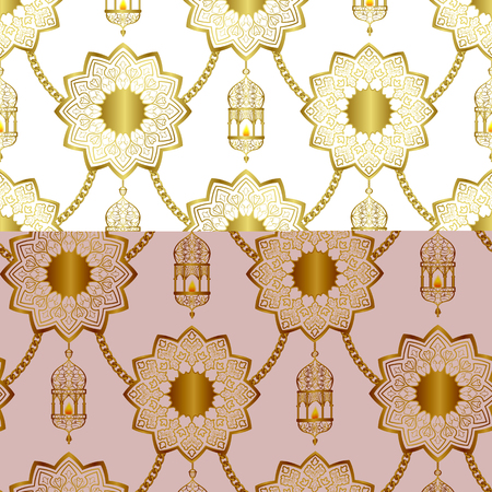 Arabic golden luxury seamless pattern on white backgroundのイラスト素材