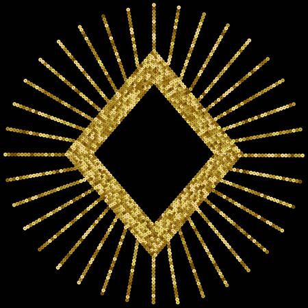 Gold Sequins Vector Luxury Rhombus Frame. Holiday Backgroundのイラスト素材