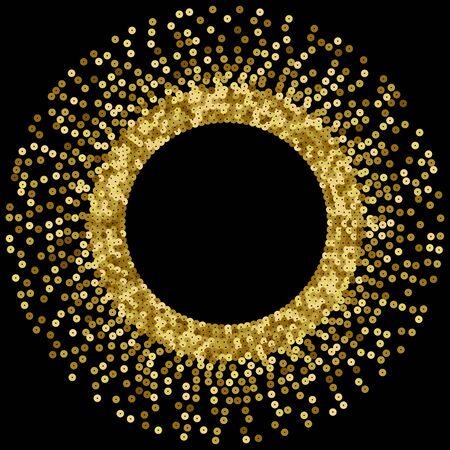 Gold Sequins Vector Luxury Round Frame. Holiday Backgroundのイラスト素材