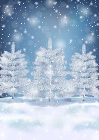 Winter landscape with fir trees and snowflakes illustrationのイラスト素材