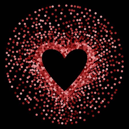 Pink Sequins Vector Luxury Heart Frame. Romantic Backgroundのイラスト素材