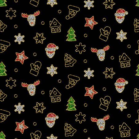 Christmas Toys from Sequins Vector Seamless Pattern.のイラスト素材