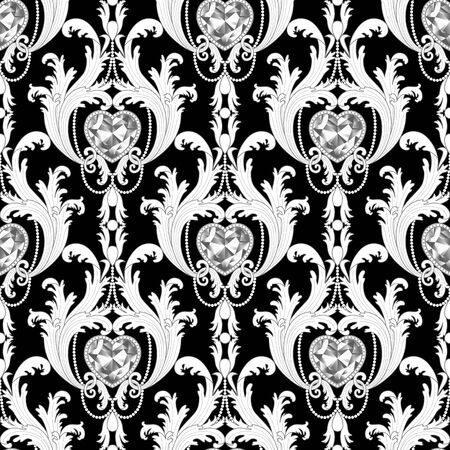 Baroque diamond jewelry seamless pattern. Luxury repeat coloring page.のイラスト素材