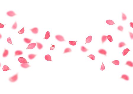 Seamless border from cherry, sakura, almond flowers petals with bokeh effect on white background. Spring repeat backdrop, wallpaper for web banners, poster, wedding invitations, romantic textile printのイラスト素材