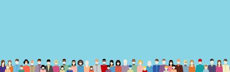 People in white medical face mask vector seamless border. Coronavirus 2019-nCoV flu, cold, SARS.のイラスト素材