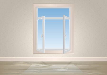 An empty room with a window and an urban landscapeのイラスト素材