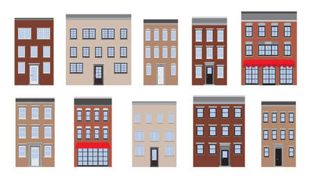 Old houses set. Vector flat lay illustrationのイラスト素材