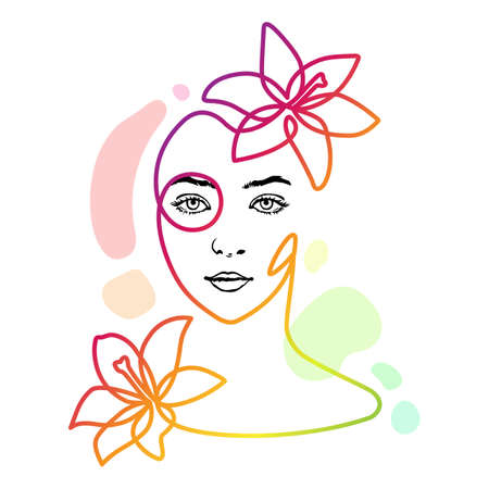 Continuous line drawing of woman face. Abstract fashion concept artのイラスト素材