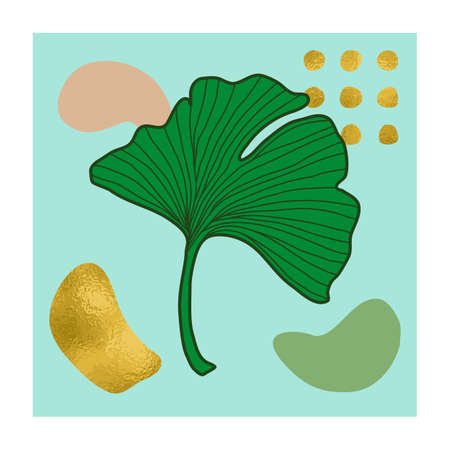 Natural abstract botanical t shirt print with gold foilのイラスト素材