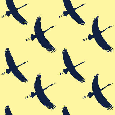 Japanese cranes silhouette abstract vector seamless patternのイラスト素材