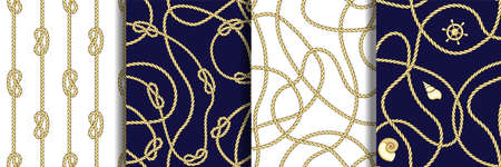 Ropes with Sea Knot and Shells Seamless Patterns Set.の写真素材