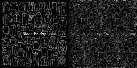 Hand Drawn Clothes Black Friday set and seamless pattrenのイラスト素材