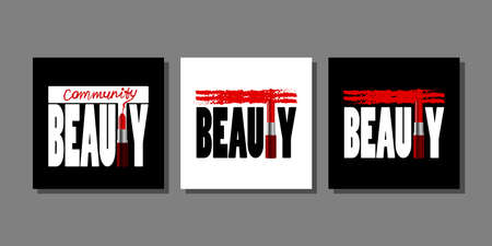 Beauty T-shirt fashion prints set with red lipstickのイラスト素材