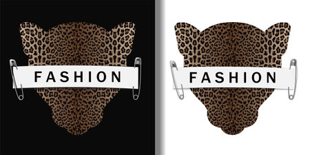Fashion T-shirt prints set with leopard head silhouette and patternのイラスト素材