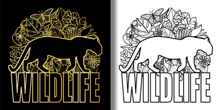 Wildlife prints set with leopard and tropical plantsのイラスト素材