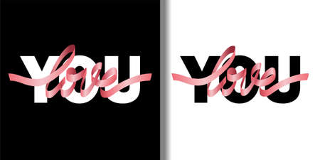 Love You Fashion T-shirt prints set with pink ribbonのイラスト素材