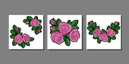 Pink Rose Embroidery prints setのイラスト素材