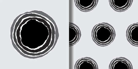 Ripped Circle Paper print and seamless pattern setのイラスト素材