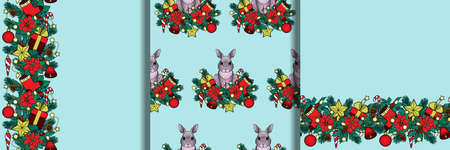 Chriatmas and New Year Seamless Pattern and borders setのイラスト素材