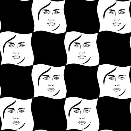 Abstract seamless pattern with womans faces on chess board bakcgroundのイラスト素材