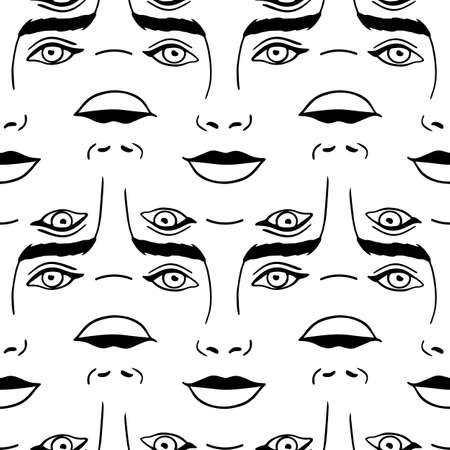 Abstract seamless pattern with womans facesのイラスト素材