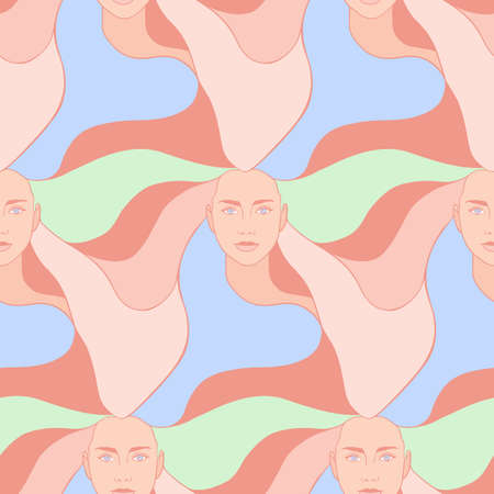 Abstract seamless pattern with womans heads and hairのイラスト素材