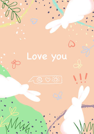 Covers hand drawn doodle set with rabbitsのイラスト素材