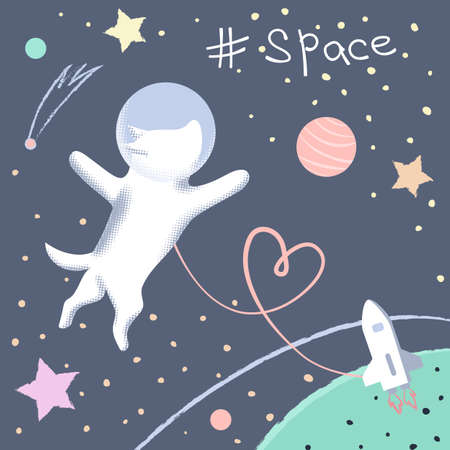 Dog in Space seamless pattern with doodle and texture elementsのイラスト素材