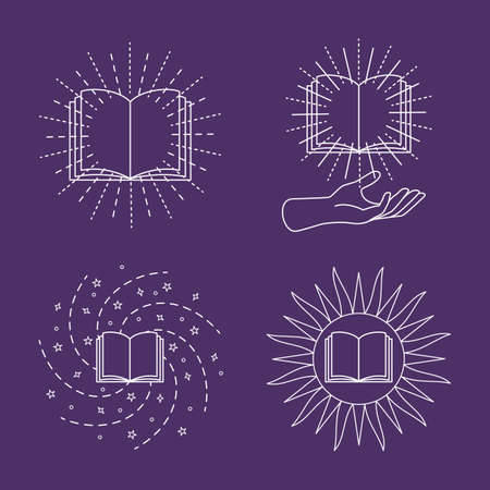 Education, akashic chronicles set with book, rays and sun.のイラスト素材