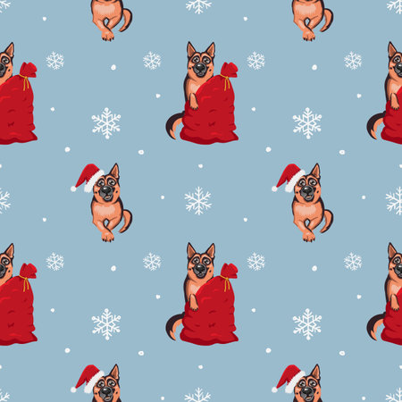German Shepherd and wolfhound Christmas seamless patternのイラスト素材