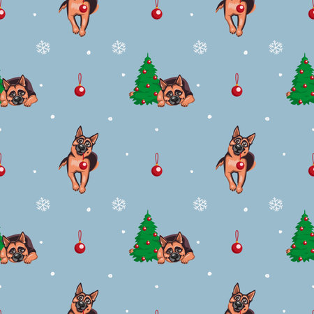 German Shepherd and wolfhound Christmas seamless patternのイラスト素材