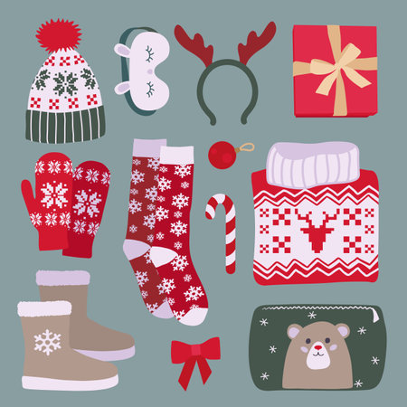 Christmas and winter set of clothing and itemsのイラスト素材