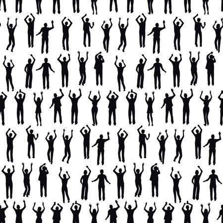 Silhouettes happy dancing people seamless pattern on white backgroundのイラスト素材