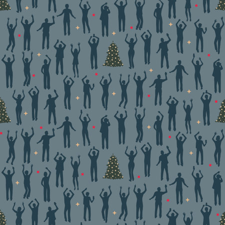 Silhouettes happy dancing people Christmas seamless patternのイラスト素材
