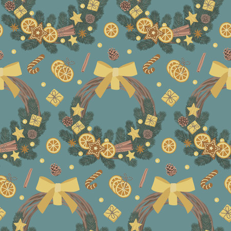 Christmas wreath made of natural eco decorationsのイラスト素材