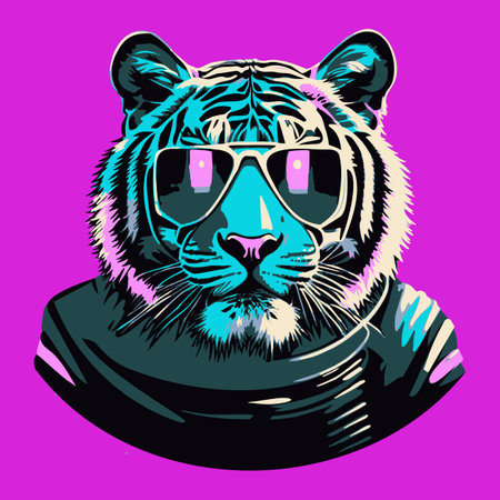 Tiger neon portrait in cyberpunck and pop art styleのイラスト素材