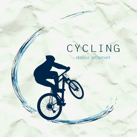Cyclist on the background of crumpled paperのイラスト素材