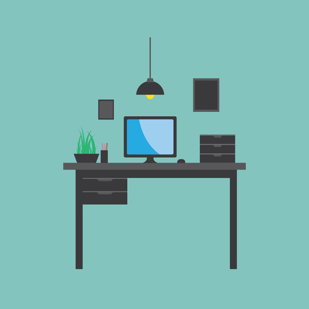 Workplace on black table.のイラスト素材